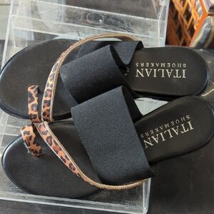 Italian Shoemakers Black Sandals with Animal Print Straps